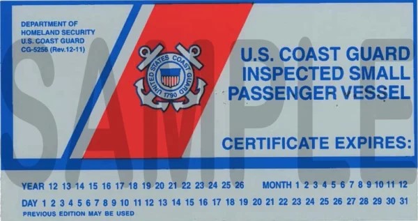 Sample USCG inspection sticker