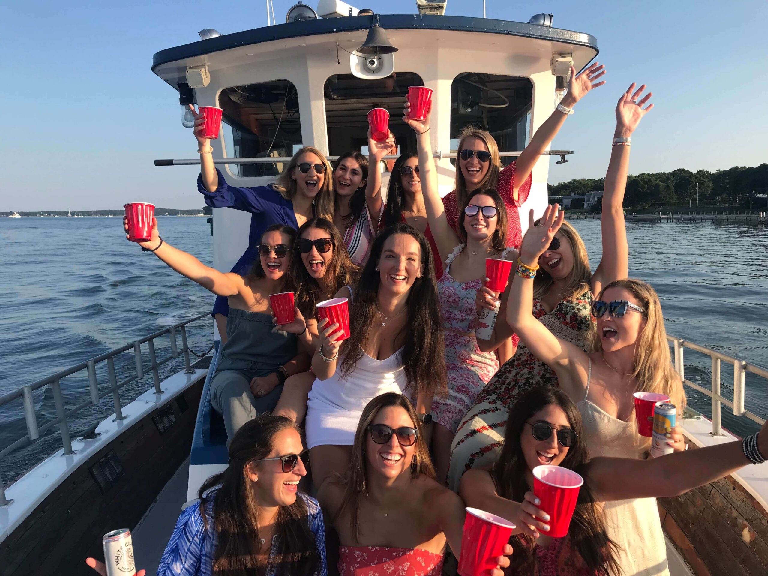 Bachelorette party boat charter on American Beauty II in the Hamptons.