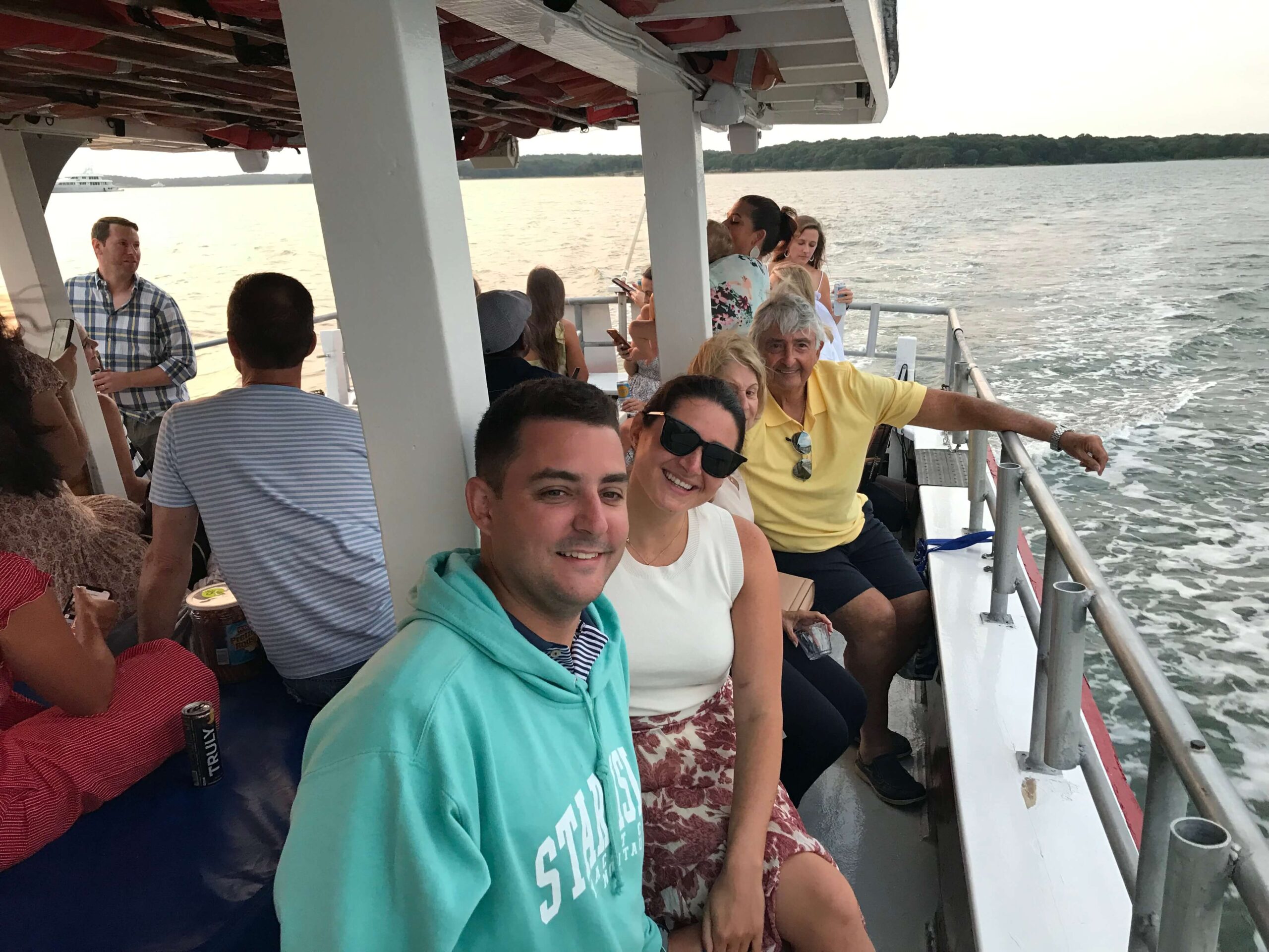 Guests having fun aboard American Beauty II during a nature cruise in Shelter Island Sound.