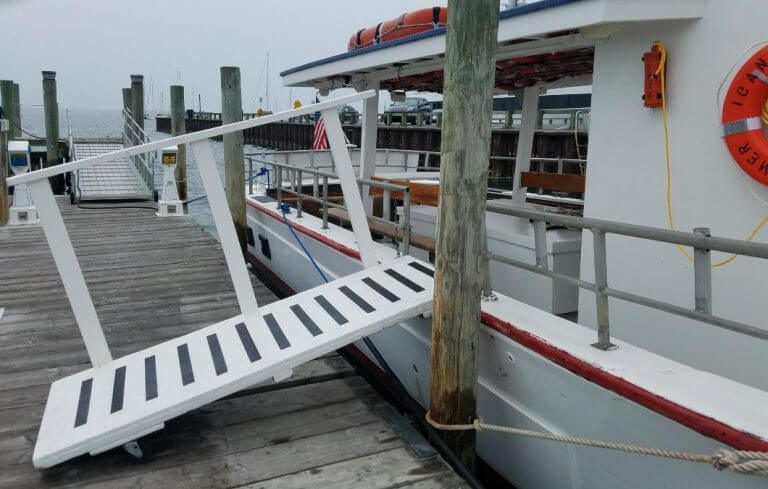 The ramp to board the sightseeing boat American Beauty II on Long Wharf in Sag Harbor.
