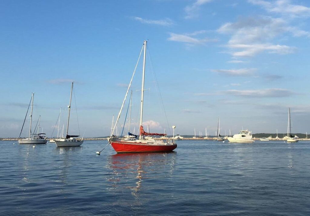 Boats in Sag Harbor Bay from a guest photo during a 90 minute nature cruise aboard American Beauty II right after leaving Long Wharf.