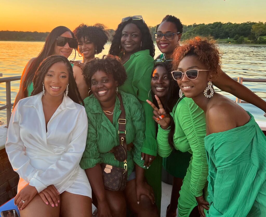 Bachelorettes on American Beauty engoying a sunset cruise on Noyac Bay near Sag Harbor