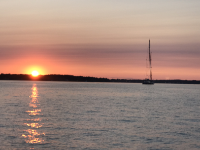 Sailboat in Gardiners Bay phot taken from American Beauty II during a sunset cruise private charter.